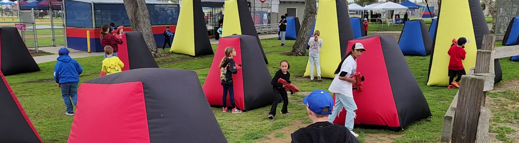 mobile laser tag for large group and school events with inflatable bunkers