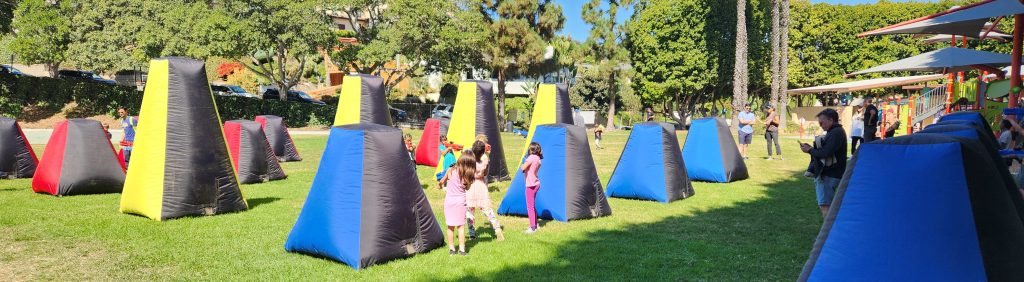 mobile laser tag inflatable bunker setup for a private party